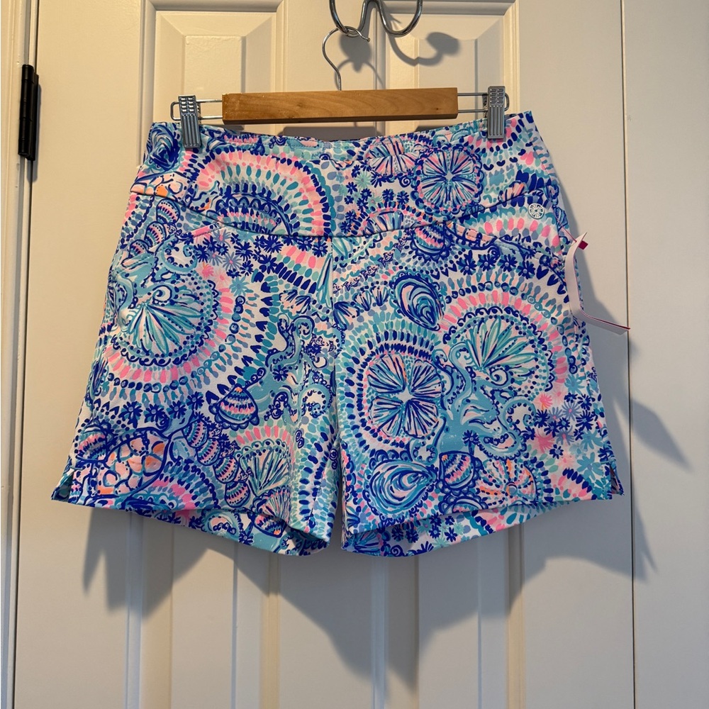 Lilly Pulitzer Blue and Pink High Waist Shorts Vibrant Paisley Print